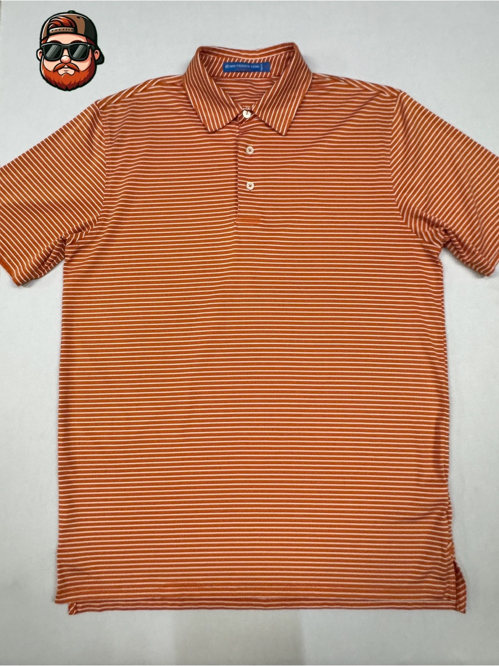 Men’s Medium Southern Tide Orange/White Stripe Performance Polo Short Sleeve